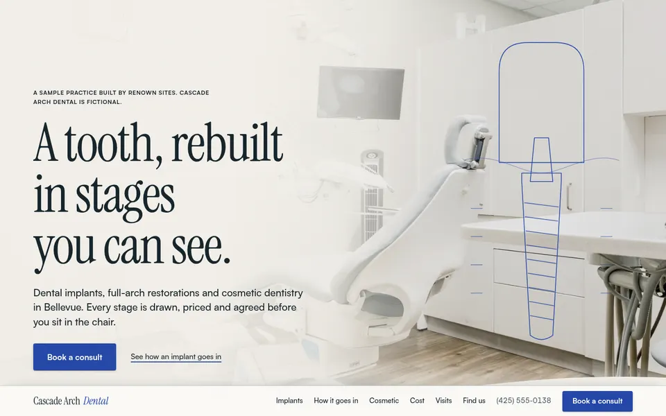 Cascade Arch Dental homepage on a desktop screen