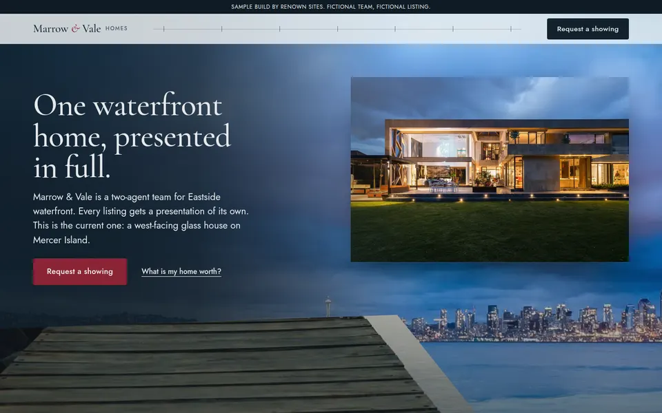 Marrow & Vale Homes homepage on a desktop screen