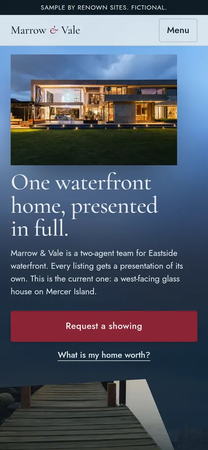 Marrow & Vale Homes homepage on a phone