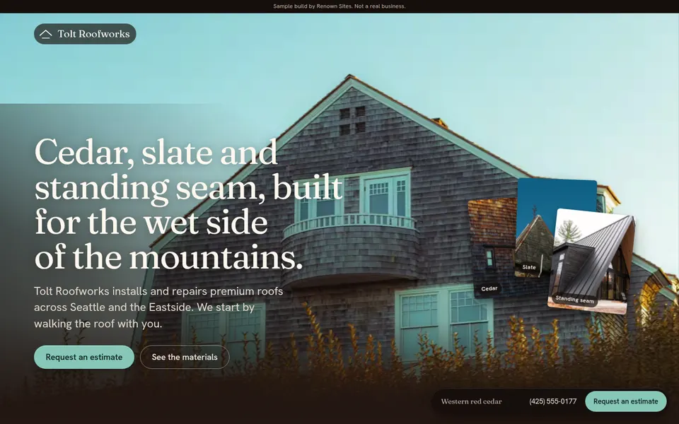 Tolt Roofworks homepage on a desktop screen